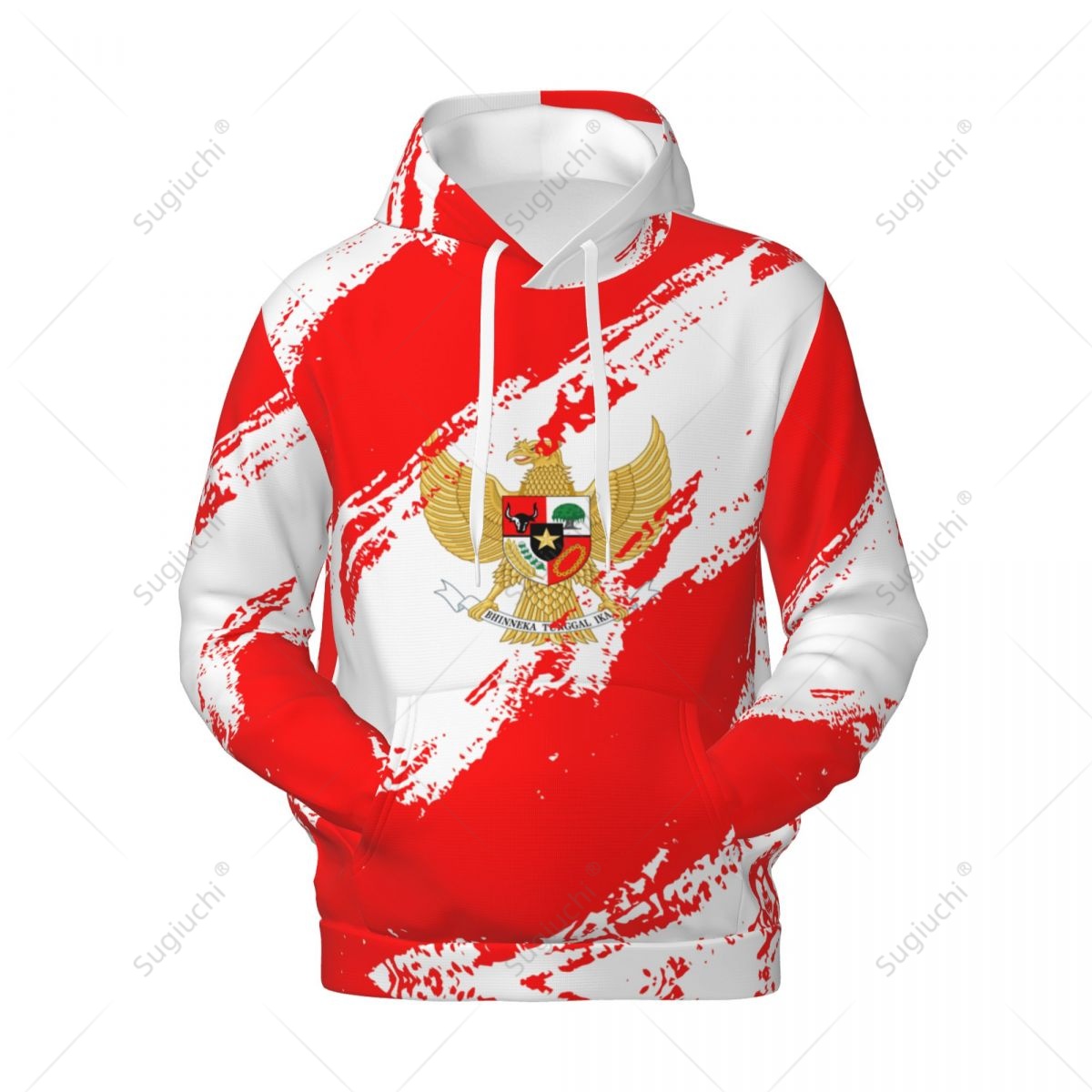 3D Printing Indonesia - เสื้อฮู้ดดี้สีธงชาติอินโดนีเซียแบบยูนิเซ็กส์ 3D สำหรับผู้ชายและผู้หญิง สไตล์ฮาราจูกุ เสื้อสเวตเตอร์แบบสวม ฮู้ดดี้