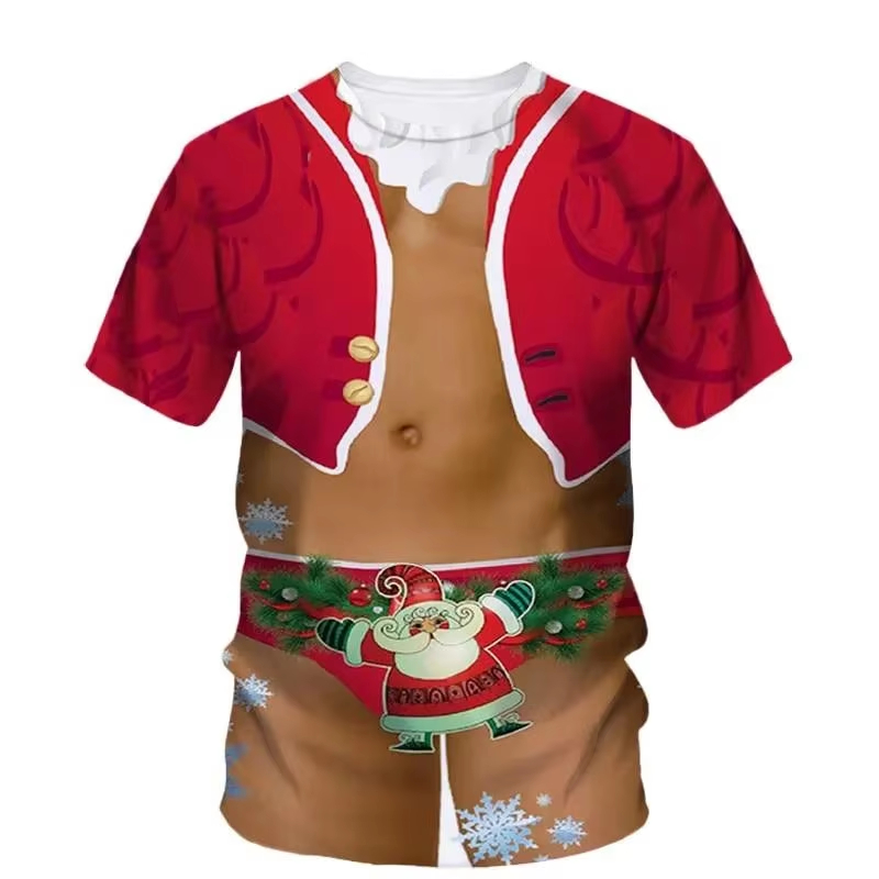 3D Printing Xmas - เสื้อยืดพิมพ์ลาย 3D สำหรับคริสต์มาสแบบยูนิเซ็กส์, เสื้อแขนสั้นลายตลกสำหรับงานปาร์ตี้คริสต์มาส, เสื้อแฟชั่นลำลองสำหรับผู้ชายและผู้หญิง