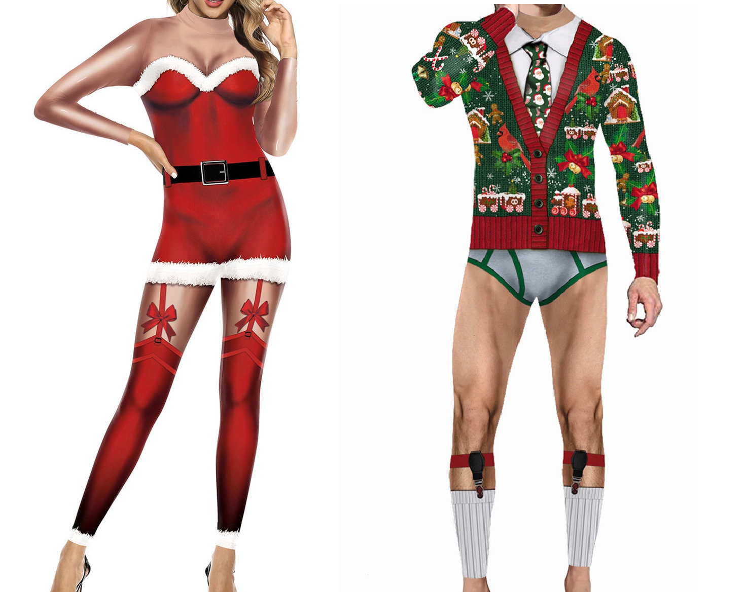 3D Printing Xmas - ชุดแฟนซีคริสต์มาสแบบตลกสำหรับผู้หญิงและผู้ชาย ชุดจั๊มสูทแบบรอมเปอร์พิมพ์ลาย 3 มิติ ชุดบอดี้สูทสำหรับงานปาร์ตี้คริสต์มาส งานคาร์นิวัล