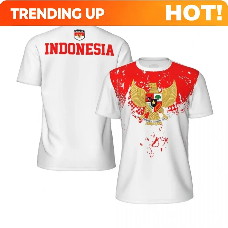 3D Printing Indonesia - เสื้อยืดแฟชั่นปรับแต่งได้ลายธงชาติอินโดนีเซียสำหรับผู้ชาย เทรนด์ฤดูร้อน ลายตราสัญลักษณ์ชาติ พิมพ์ลาย 3 มิติ